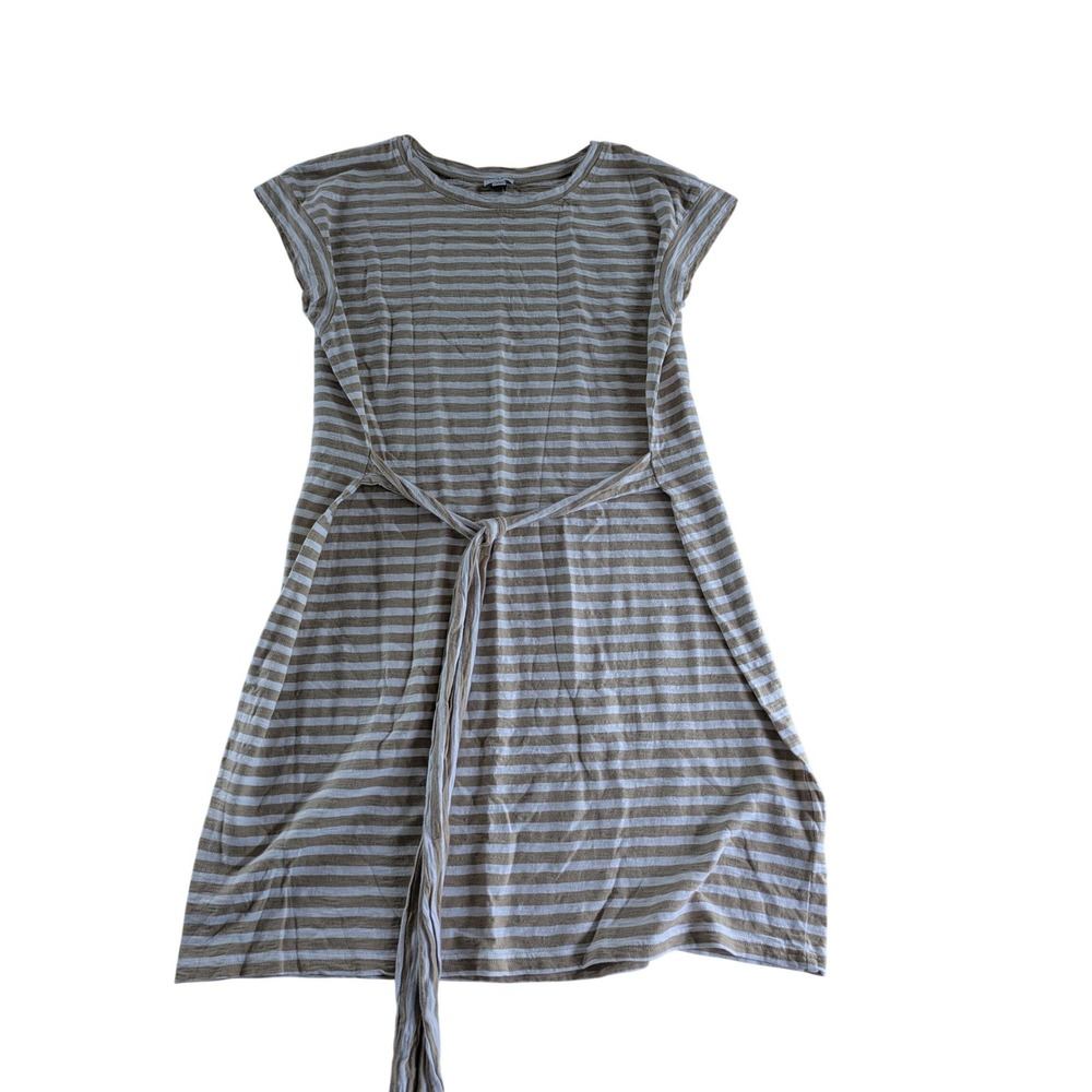 J.Crew Womens 2X Tan White Striped Cotton Tie Waist T-Shirt Dress Short Sleeve